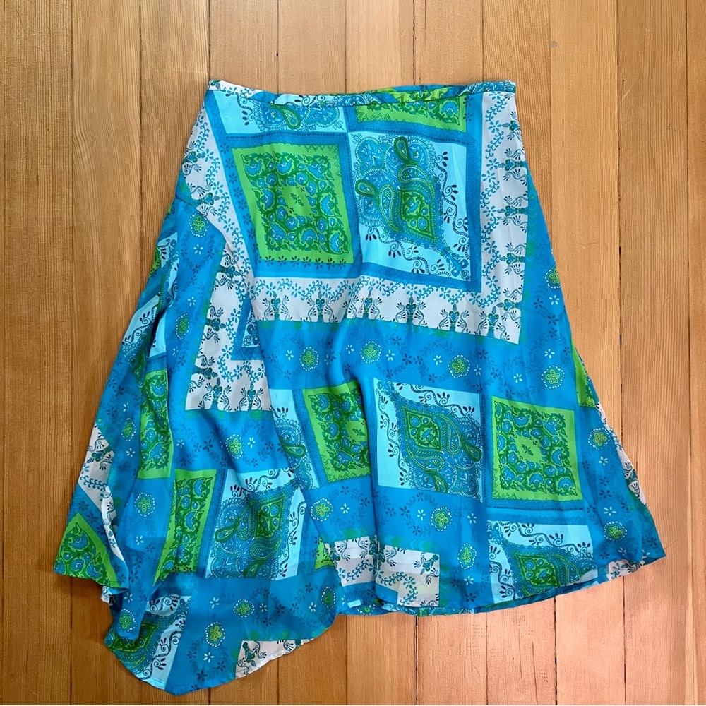 Y2K blue green floral paisley midi skirt 8